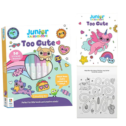 Junior Kaleidoscope Too Cute Colouring Kit- 50 Stickers and 5 Markers Age 3+ - Jaiman Toys