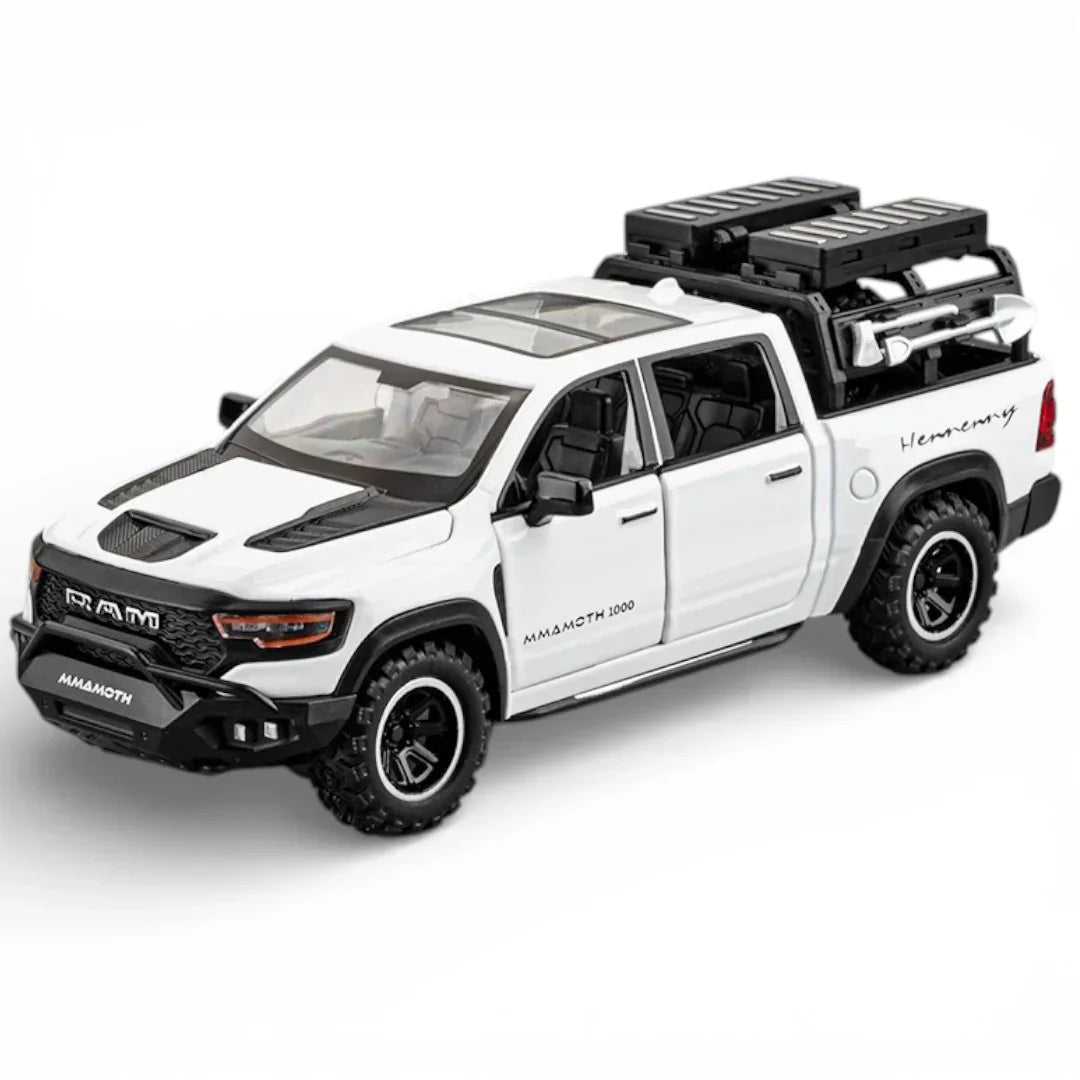 JOY JUNCTION 1:32 RAM Mammoth Pickup Truck Diecast Model – Alloy Metal Pullback Car with Openable Doors | Collector’s Edition